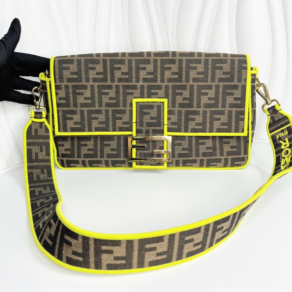 FENDI Large Zucca Fluo Trim Baguette Bag